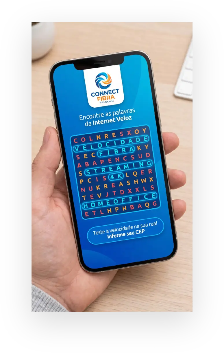 Exemplo conceitual de caça-palavras de marca para empresa de internet